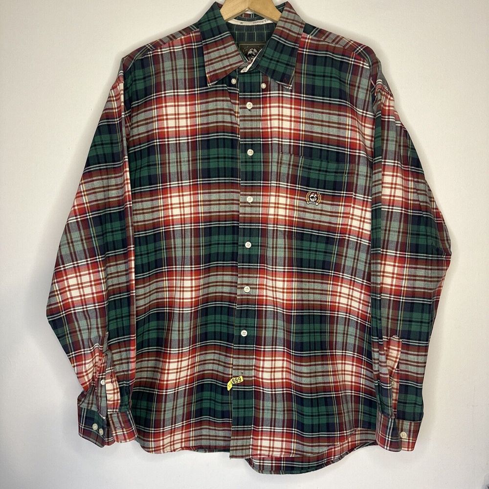 Cinch Up Button-up Mens Cowboy Western Plaid Long Sleeve Shirt Size XL Red Green